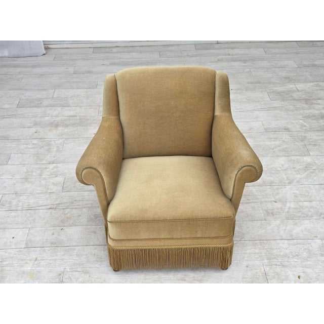 Danish Armchair with Velour Upholstery and Oak Legs, 1970s For Sale - Image 13 of 18