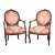 New Scalamandre Damask on 1920s Louis XV-style Bergere Accent Chairs, Reupholstered Pair French Provincial Armchairs For Sale