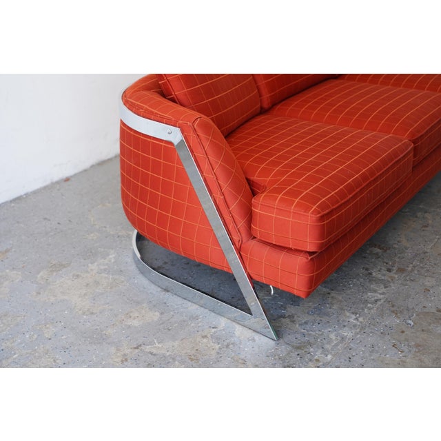 1980s Postmodern Chrome Frame Sofa by Bernhardt, Flair Line Milo Baughman Style For Sale - Image 10 of 16