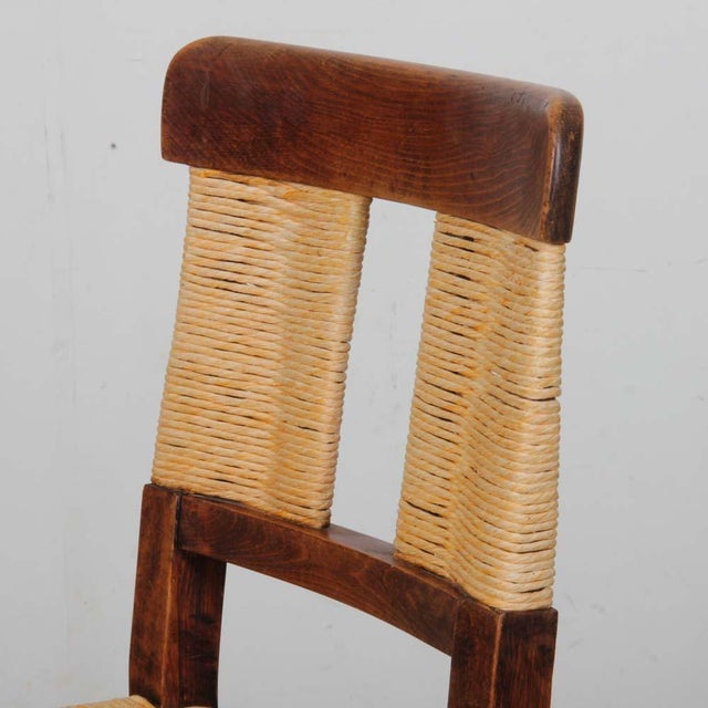 Wood French Straw-Seated Wooden Chairs, 1940s, Set of 4 For Sale - Image 7 of 11