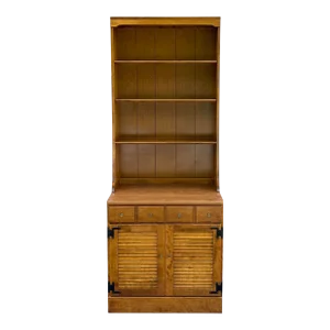 1970s Ethan Allen Heirloom Nutmeg Maple Custom Room Plan 2 Piece Shutter Door Bookcase Unit (10-4511p)
