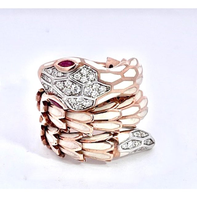 18k White Enamel Snake Expandable Ring Size 6.75 | Chairish