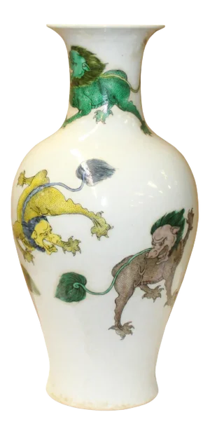 Chinese Handmade Multi-Color Foo Dogs Porcelain Vase