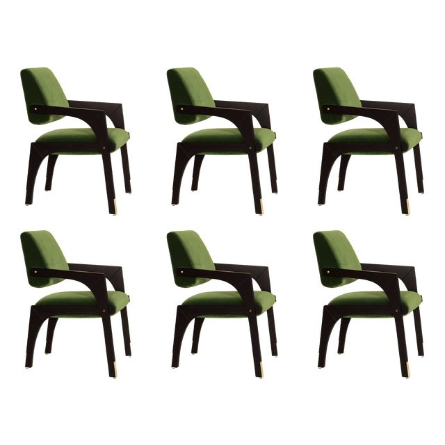 Arches Dining Chairs in Green Cotton Velvet from InsidherLand, Set of 6 For Sale