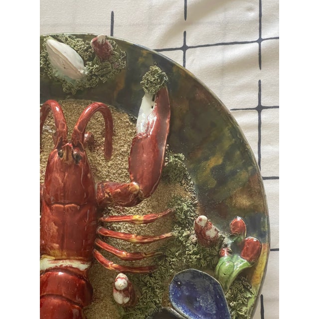 Palissy Style Majolica Trompe l'Oeil Loster Wall Plate, Portugal For Sale In West Palm - Image 6 of 12