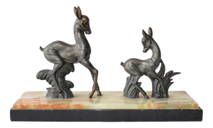 Art Deco Twin Deer Zamac Figurine on Marble Base, Europe, 1940s