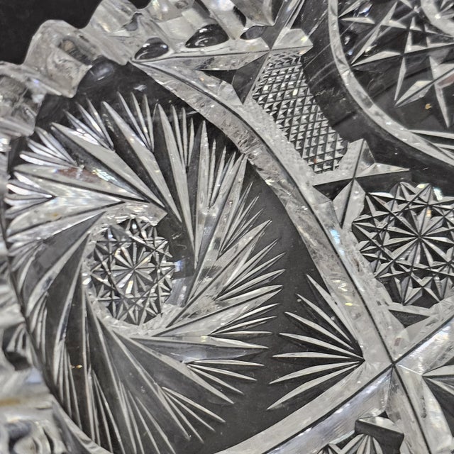 Glass Abp American Brilliant Cut Glass Scalloped Hob Star Dish Sawtooth Pinwheel Bowl For Sale - Image 7 of 12