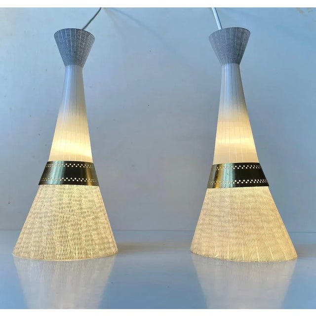 Mid-Century Modern Italian Glass and Brass Pendant Lights from Stilnovo, 1950s, Set of 2 For Sale - Image 12 of 12
