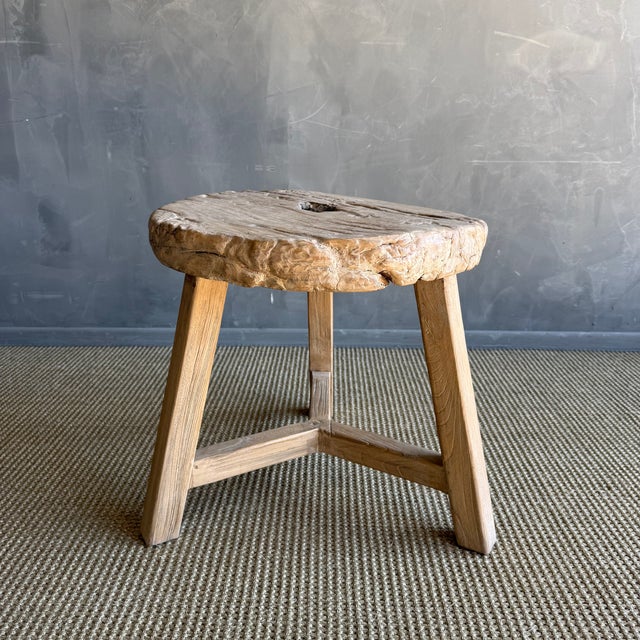 Vintage Elm Wood Wheel Table in Natural Finish For Sale - Image 4 of 8