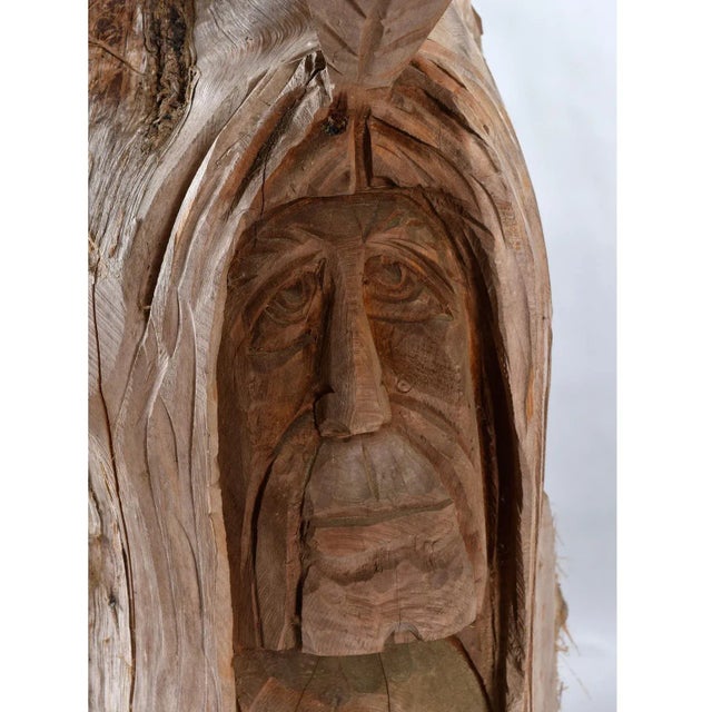 105" Tall Hand Carved Figural Wood Spirit Animals Tree Trunk Totem Sculpture For Sale - Image 12 of 18