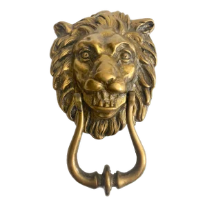 Vintage Mid Twentieth Century Cast Solid Brass Regal Lion's Head Georgian Style Architectural Door Knocker