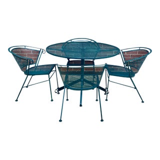 1960s Woodard Wrought Iron Patio Radar Atomic Set Table 4 Chairs, Attributed For Sale