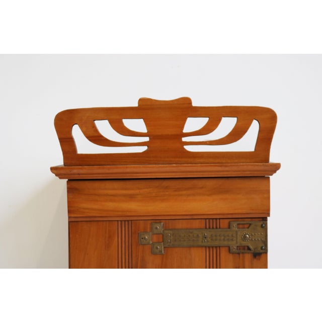 Antique Dutch Art Nouveau Wall Cabinet in Cherry Wood and Brass, 1910 For Sale - Image 6 of 11