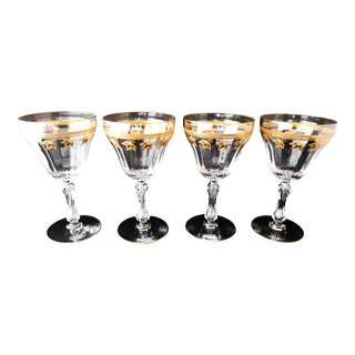 Antique Set of 4 Saint Louis France Attributed Water or Wine Goblets Glasses Gold Gild Encrusted For Sale