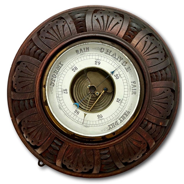 Nice Quality Antique European Hand Carved Walnut Wall Barometer - Circa Late 19th Century For Sale - Image 4 of 17
