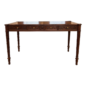 1980s Maitland-Smith Carved Mahogany Leather Top Writing Desk