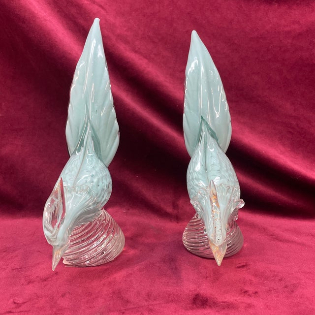 Murano Pair of 1970s Pheasant Birds in the Style of Murano Lite Blue and Gold Glass Figure Ex For Sale - Image 4 of 5