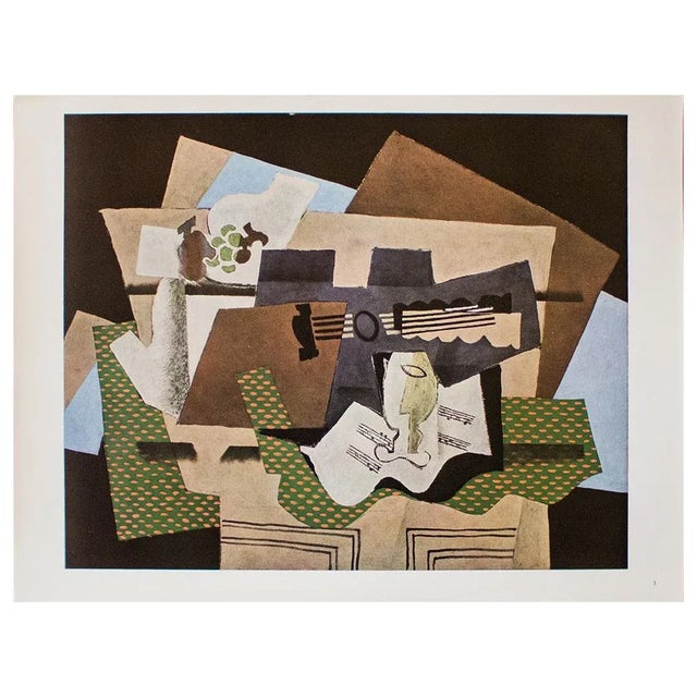 A striking large vintage First Edition period full-color print of Cubist still life "Glass and Guitar" (1920) by a major...