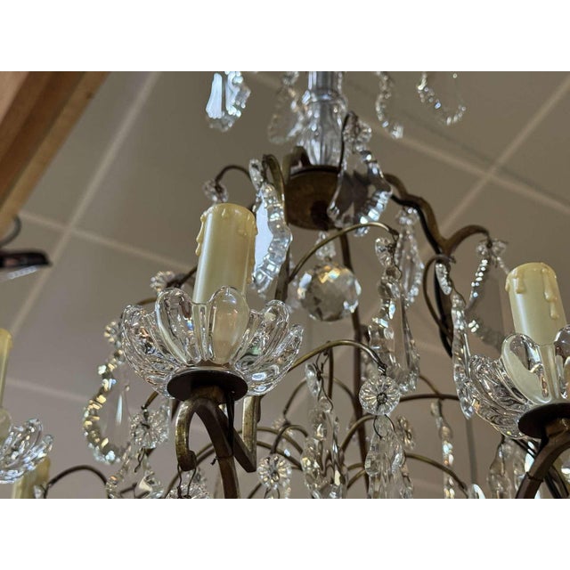 8-Light Bronze Chandeliers with Baccarat Crystal Drops, 1950s, Set of 2 For Sale - Image 14 of 18