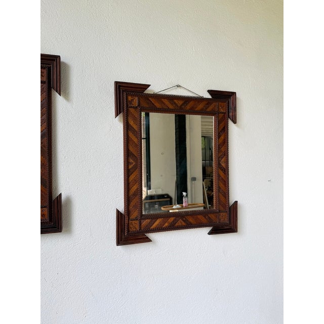 Tramp Art Style Wooden Mirrors, 1950s, Set of 2 For Sale - Image 10 of 18