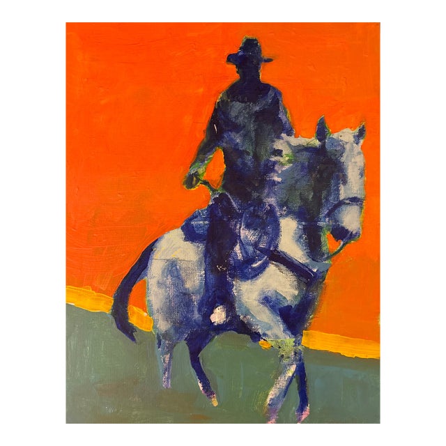 Cowboy in Blue and Orange Painting by Joseph Christy For Sale