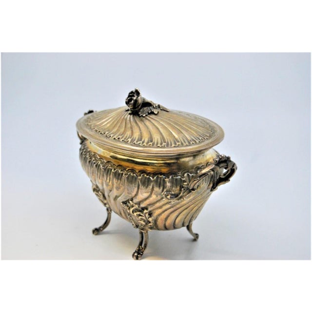 Silver Bowl with Embossed Floral Motifs and Removable Lid For Sale - Image 3 of 9