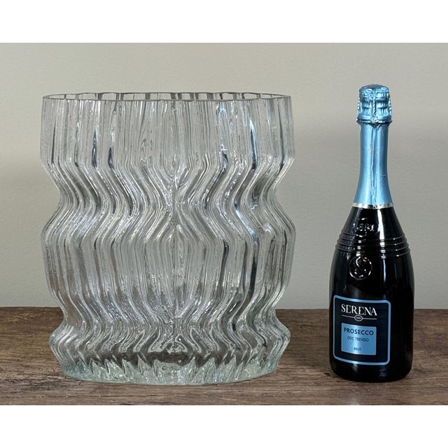 Transparent Vintage Martin Freyer for Rosenthal Studio 'Striated Series' Textured Clear Glass Vase Sculptural Modernist Form For Sale - Image 8 of 11