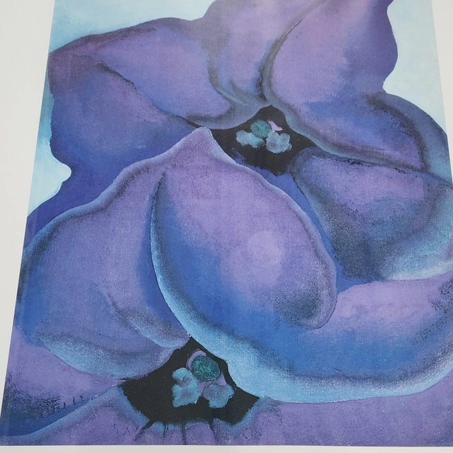 Contemporary Vintage 1989 Georgia O’Keeffe Purple Petunias Newark Art Museum Offset Lithograph Poster For Sale - Image 3 of 6