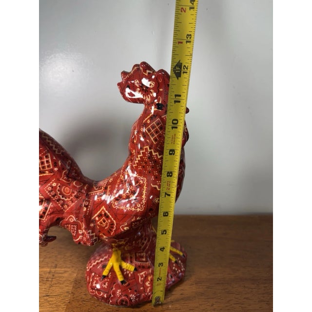 Large Porcelain Rooster Figurine Red Paisley Bandana Farmhouse Country Decor For Sale - Image 14 of 14