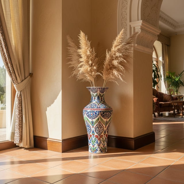 2020s Handmade Ceramic Monumental Floor Vase (50cm) – Elaborate Ottoman Medallion Pattern – Grand Statement Decor For Sale - Image 5 of 8