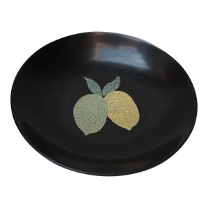 Mid-Century Black Resin Inlaid "Lemon and Lime" Plate by Couroc