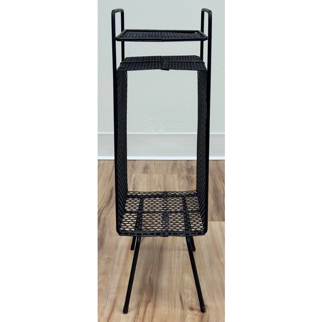 Mid 20th Century Vintage MCM Perforated Mesh Metal Atomic Magazine Holder Side Table Telephone Stand For Sale - Image 5 of 10