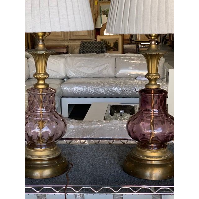 Glass Venetian Purple Glass Lamps - A Pair For Sale - Image 7 of 10