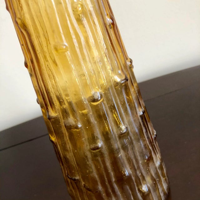 Florentine Mid 20th Century Amber Faux Bamboo Italian Art Glass Decanter For Sale - Image 4 of 7