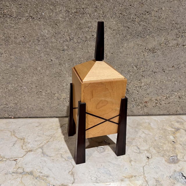 AMBIANIC presents Modernist Tiered Wood Jewelry Box Dome top and pull-out drawers 9.5 h x 4 x 4 Preowned vintage condition...