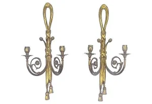 Antique Brass Acanthus Candleholder Sconces - Pair
