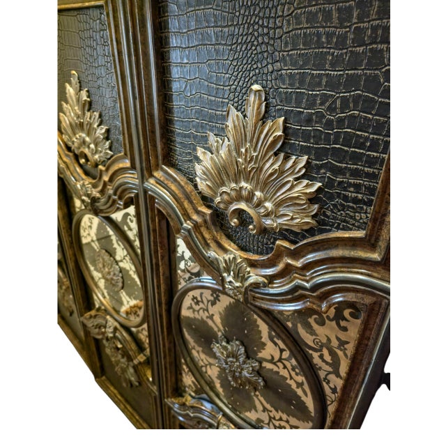 Hollywood Regency Lam Lee Set of 3 Wall Panels With Vintage Mirror & Croc-Embossed Detail For Sale - Image 3 of 6