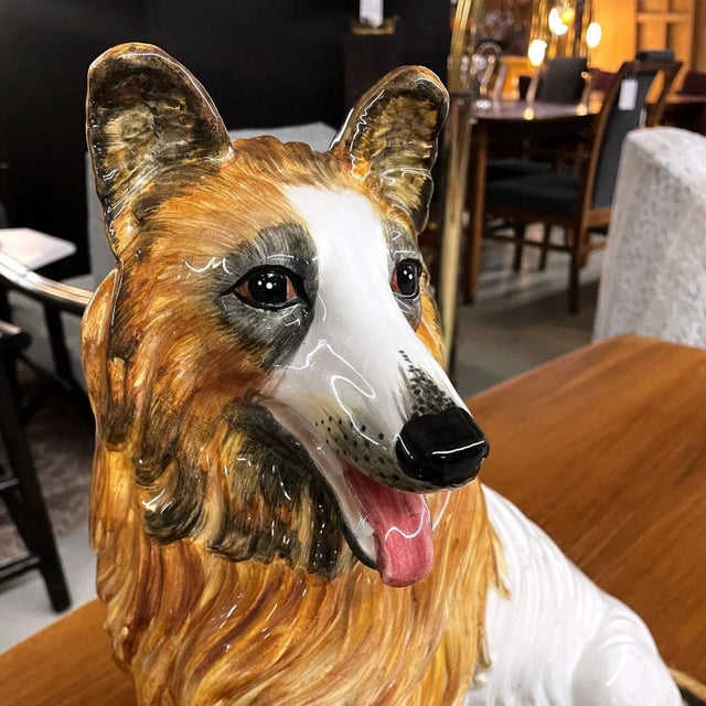 Traditional Italian Ceramic Hand Painted Collie Dog Figurine Sculpture 17.5 Tall For Sale - Image 3 of 7