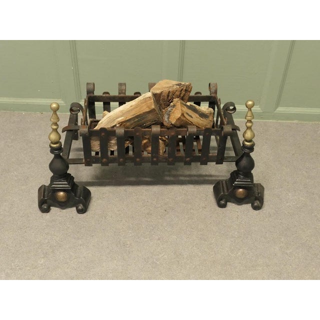 Antique Inglenook Fire Grate on Andirons, 1900 For Sale - Image 3 of 8