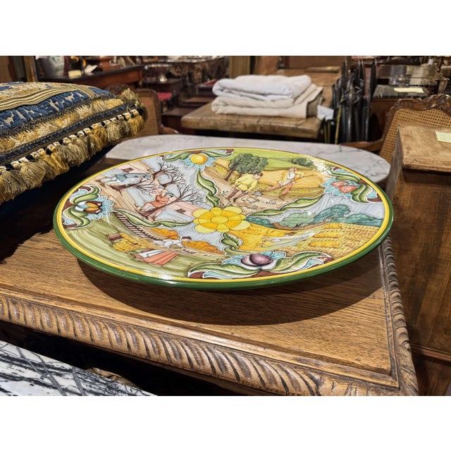 Italian Mid-Century Italian Deruta Style Hand-Painted Faience Harvest Charger For Sale - Image 3 of 10