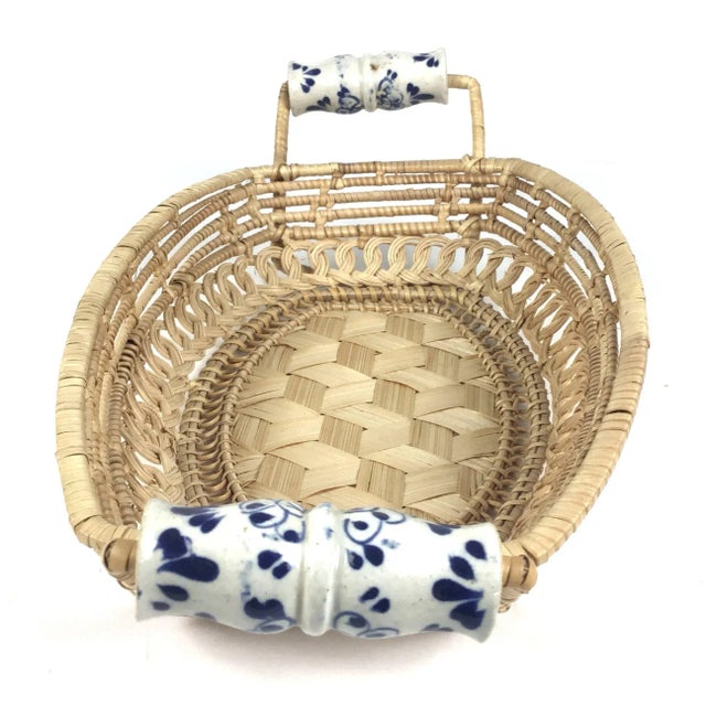 1910s Antique Basket With Delft Ceramic Handles For Sale - Image 5 of 11