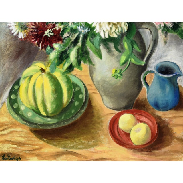 1920s Peter Ludwigs, Still Life with Fruit and Flowers, 1925-35, Oil on Canvas, Framed For Sale - Image 5 of 11