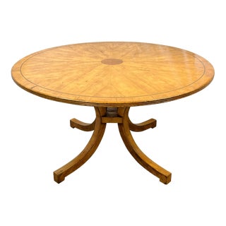 Vintage Large 52" Round and Rustic Sunburst Wood Dining Table With Metal Trim Detail For Sale