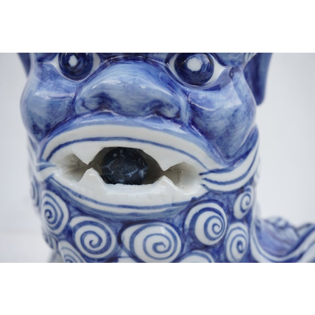 Large Pair Blue White Porcelain Foo Dog Statues Antique Guardian