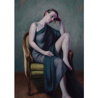 Tranquil Contemplation by Derek Harrison | Oil on Linen Portrait of a seated woman in a draped shawl. For Sale