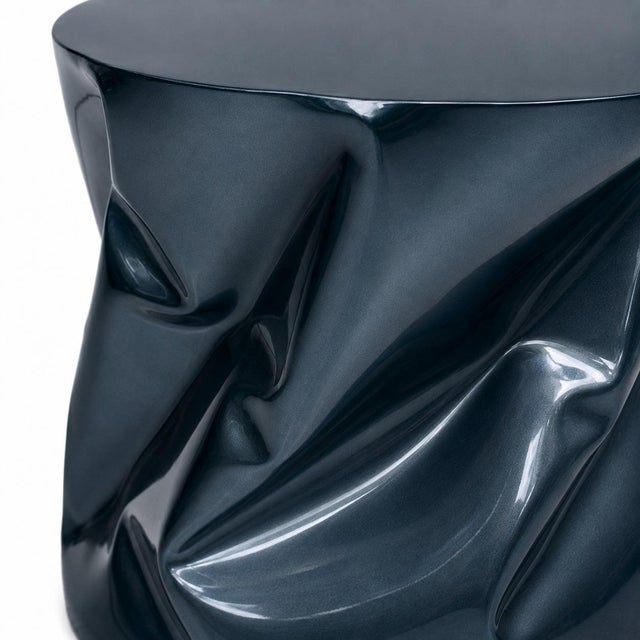 1990s Sculptural Blue Lacquered Metal Side Table, 1990s For Sale - Image 5 of 9