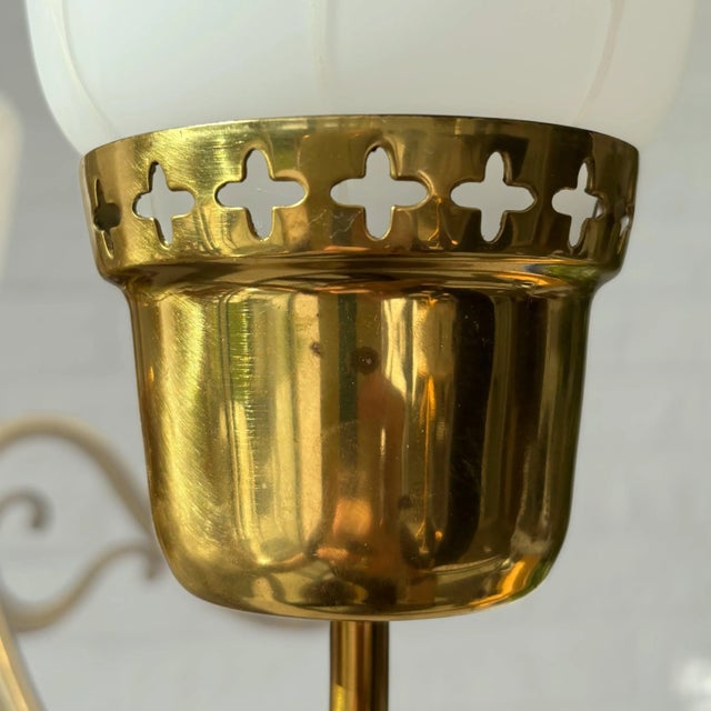 Mid-Century Chandelier in Brass and Opal Glass, Sweden, 1950s For Sale - Image 9 of 14