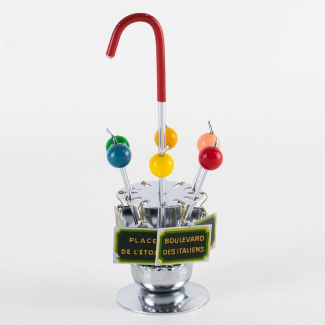 1940s Modernist Chrome Barware Cocktail Picks and Glass Markers For Sale - Image 5 of 11