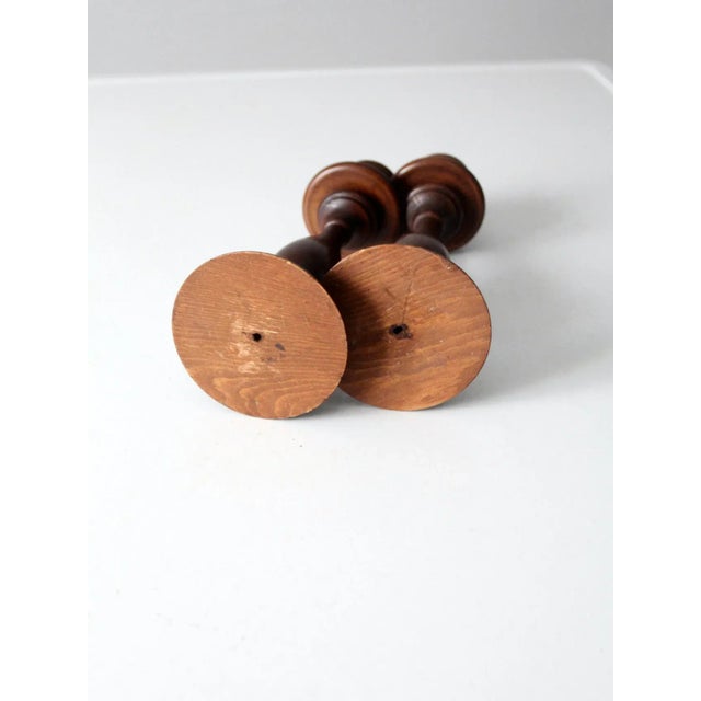Vintage Wooden Candlestick Holders Pair For Sale - Image 9 of 10