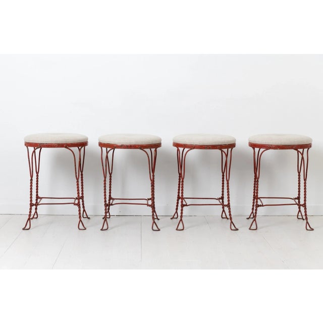 Swedish Mid-Century Red Iron Stools, Set of 4 For Sale - Image 3 of 10